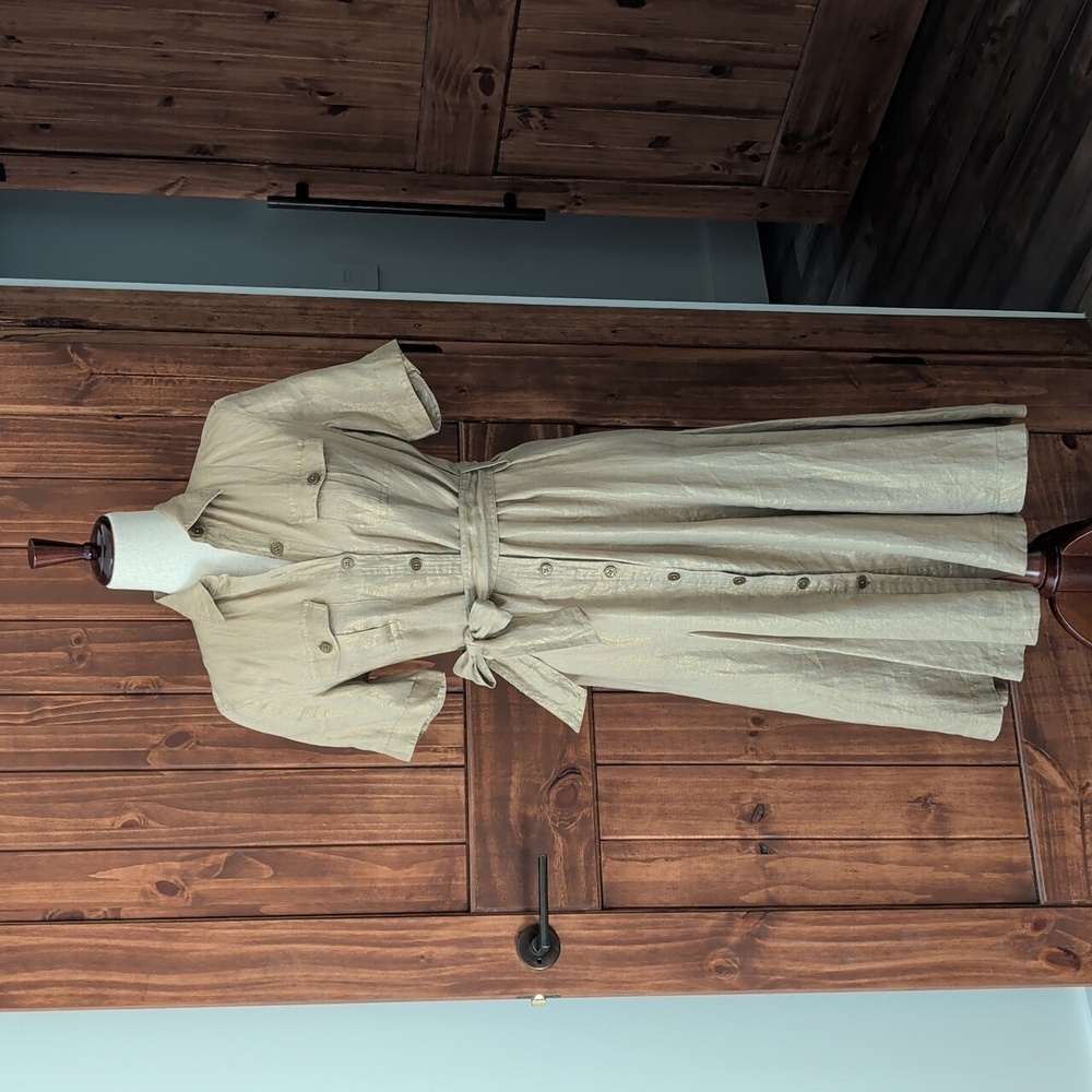 Ralph Lauren Khaki Button-Front Midi Dress